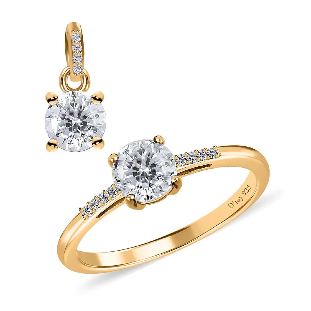 100 Facets Moissanite 1.65 ctw Solitaire Ring and Pendant without Chain Set in Vermeil Yellow Gold Over Sterling Silver Moissanite Solitaire Ring Jewelry Set For Her