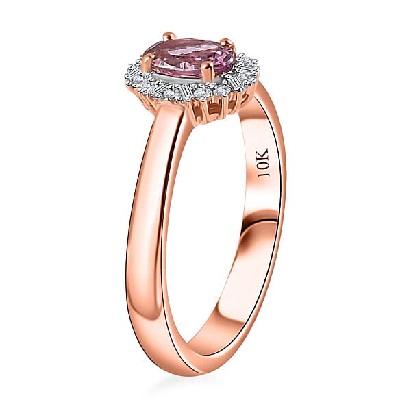 10K Rose Gold AAA Narsipatnam Pink Spinel And G-H I2 Diamond Sunburst Ring 0.60 Ctw