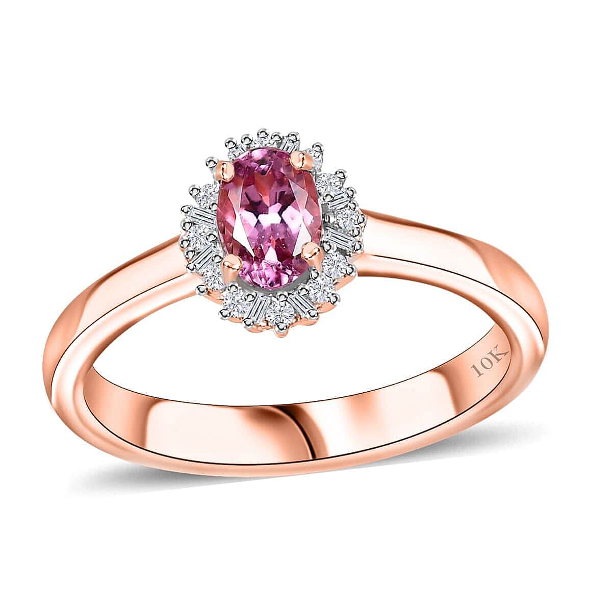 10K Rose Gold AAA Narsipatnam Pink Spinel and G-H I2 Diamond Sunburst Ring 0.60 ctw