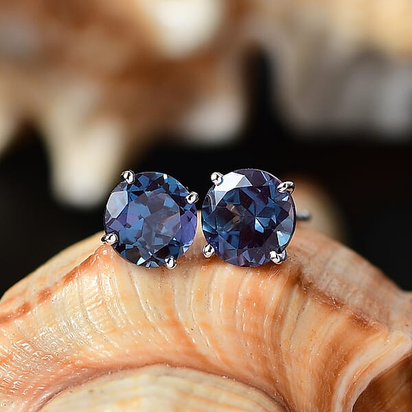 10K White Gold AAA Luxuriant Lab Grown Alexandrite Solitaire Stud Earrings 2.48 Ctw