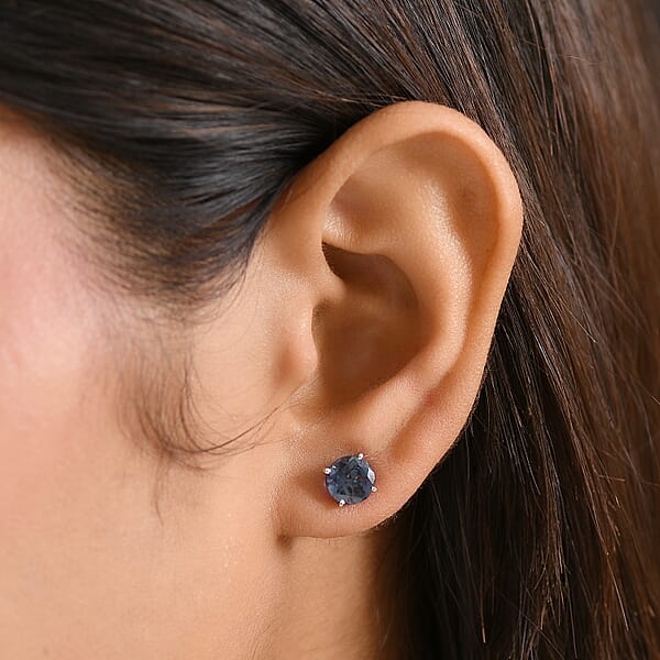 10K White Gold AAA Luxuriant Lab Grown Alexandrite Solitaire Stud Earrings 2.48 Ctw