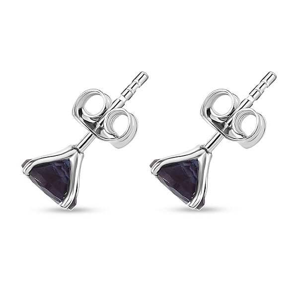 10K White Gold AAA Luxuriant Lab Grown Alexandrite Solitaire Stud Earrings 2.48 Ctw
