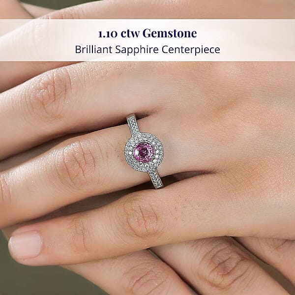 10K White Gold AAA Pink Sapphire White Diamond I2 Main Stone With Side Stone Ring Gold Wt. 3.73 G 1.12 Ctw