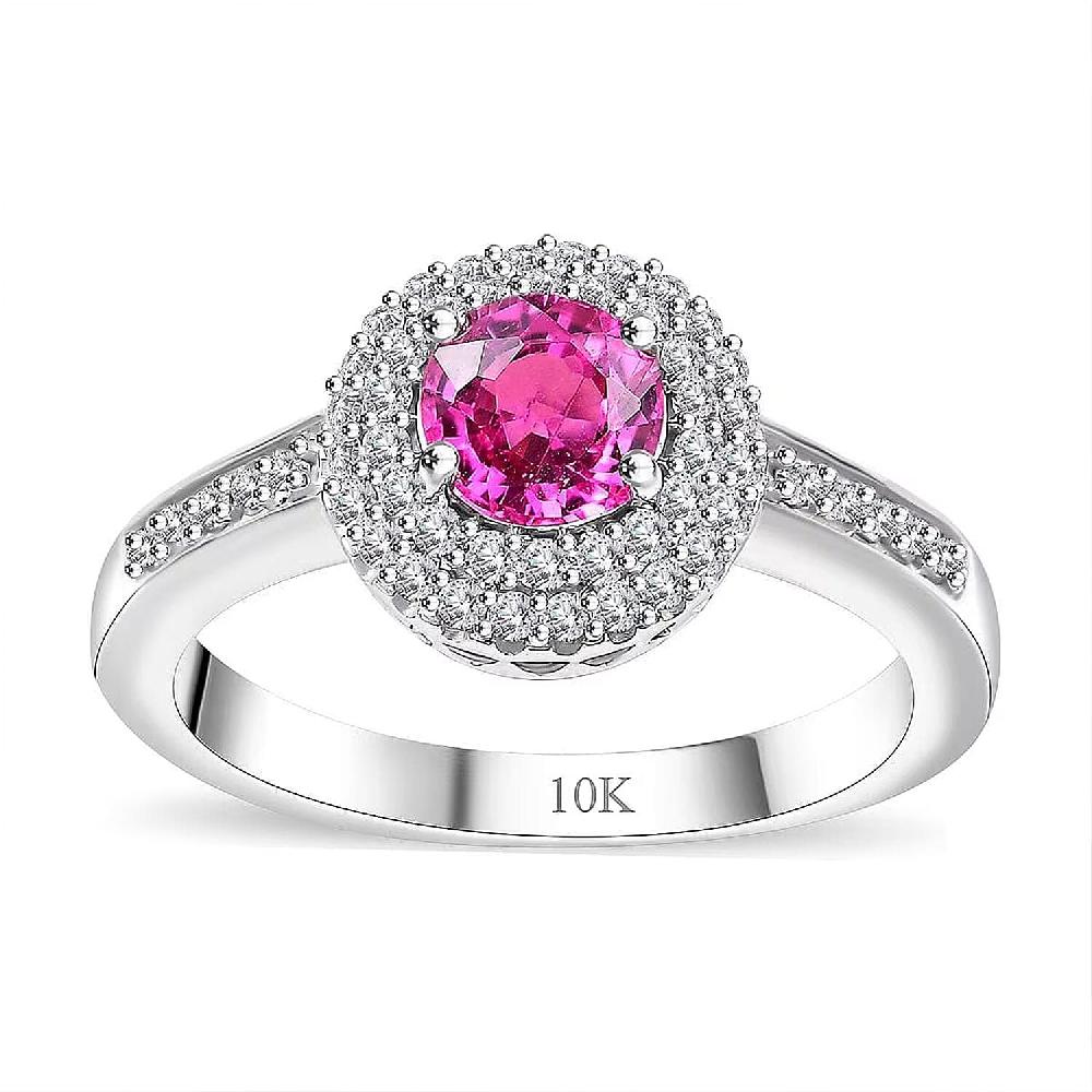 10K White Gold AAA Pink Sapphire White Diamond I2 Main Stone With Side Stone Ring Gold Wt. 3.73 g 1.12 ctw