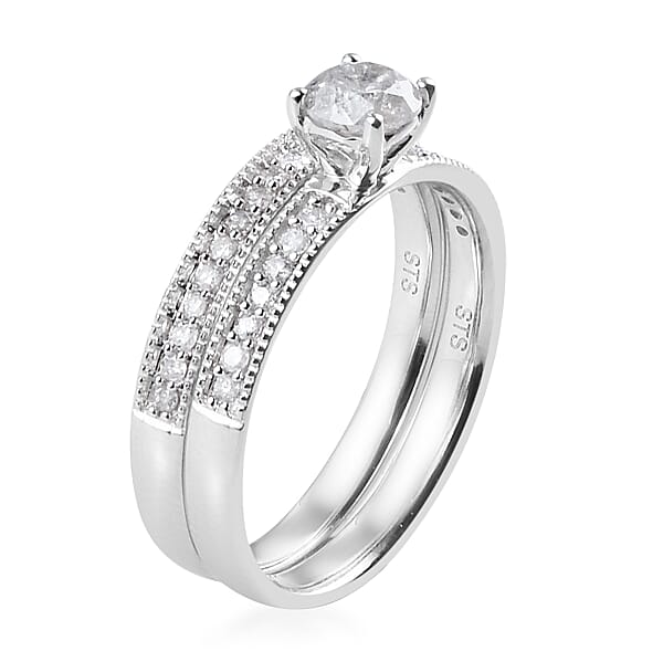 10K White Gold G-H I3 Diamond Set Of 2 Ring 0.75 Ctw