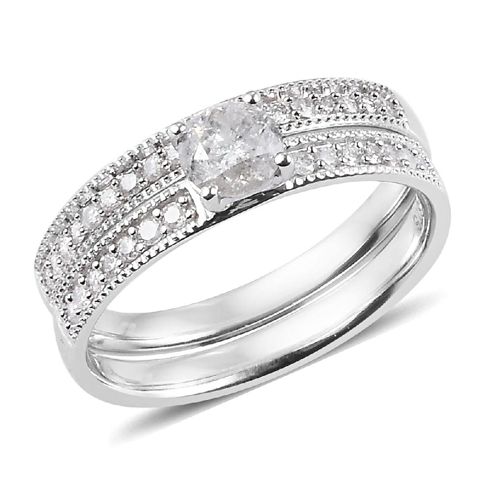 10K White Gold G-H I3 Diamond Set of 2 Ring 0.75 ctw