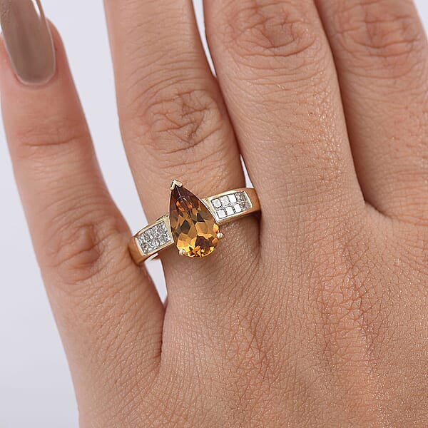 10K Yellow Gold AAA Golden Turkizite Luxuriant Lab Grown Diamond (E-F VS) (0.40 Cts) Ring 3.25 Ctw