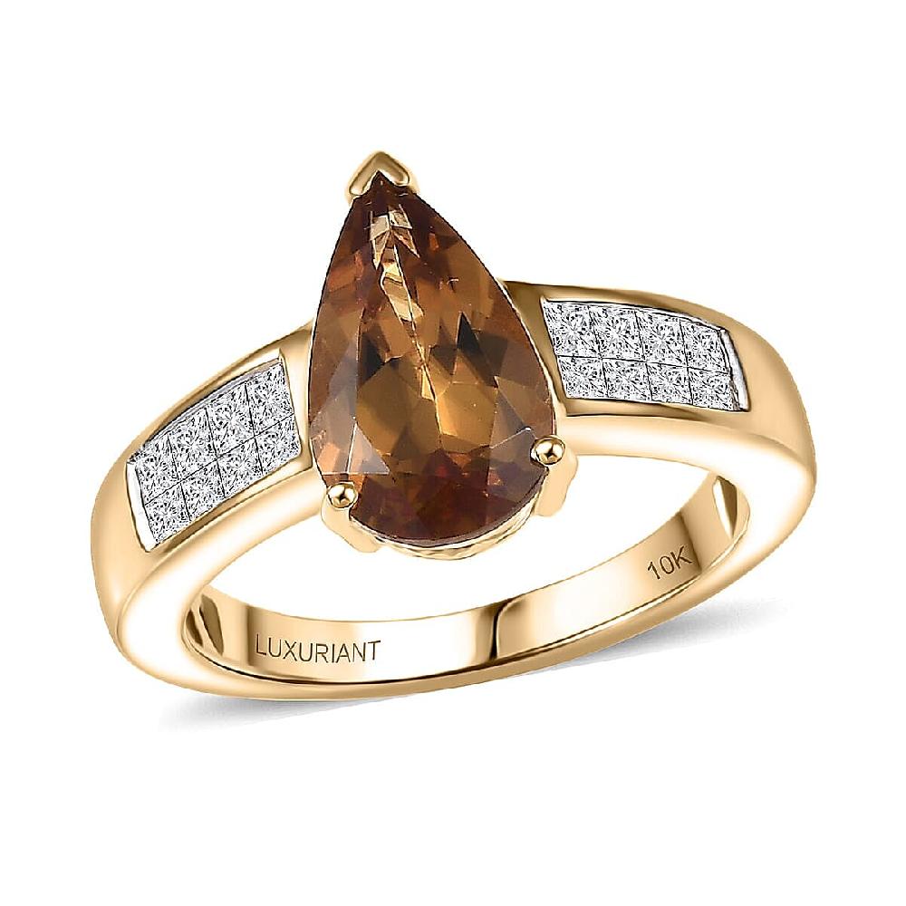 10K Yellow Gold AAA Golden Turkizite Luxuriant Lab Grown Diamond (E-F VS) (0.40 cts) Ring 3.25 ctw