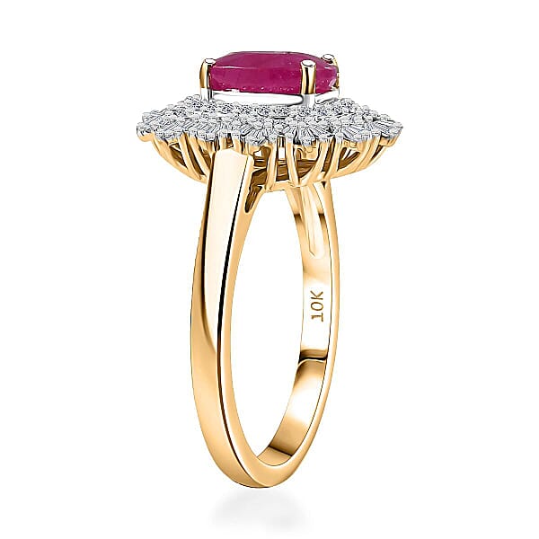 10K Yellow Gold AAA Royal Ruby Luxuriant Lab Grown Diamond (E-F VS) (0.40 Cts) Ring (Del. In 10-12 Days) (4.25 G) 3.40 Ctw