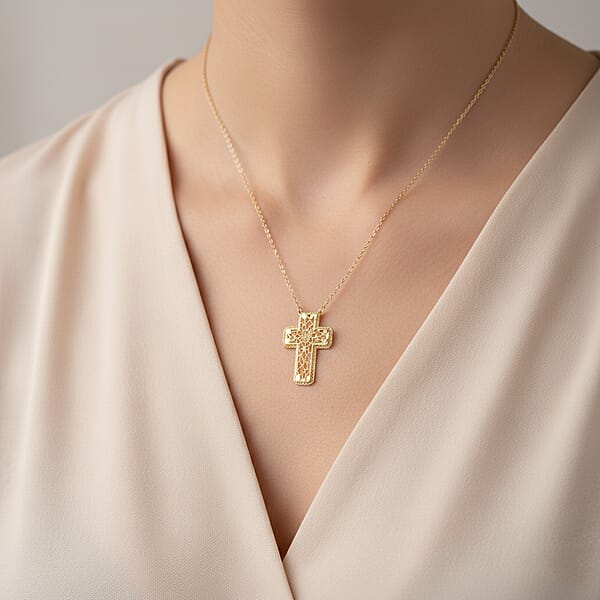 10K Yellow Gold Cross Necklace (16 Inches) (1.4 Grams)