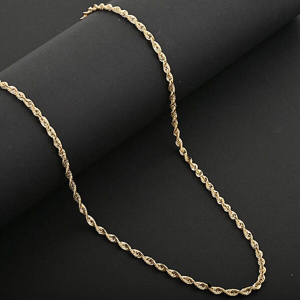 10K Yellow Gold Hollow Rope Chain Necklace (24 Inches)3.80 Grams