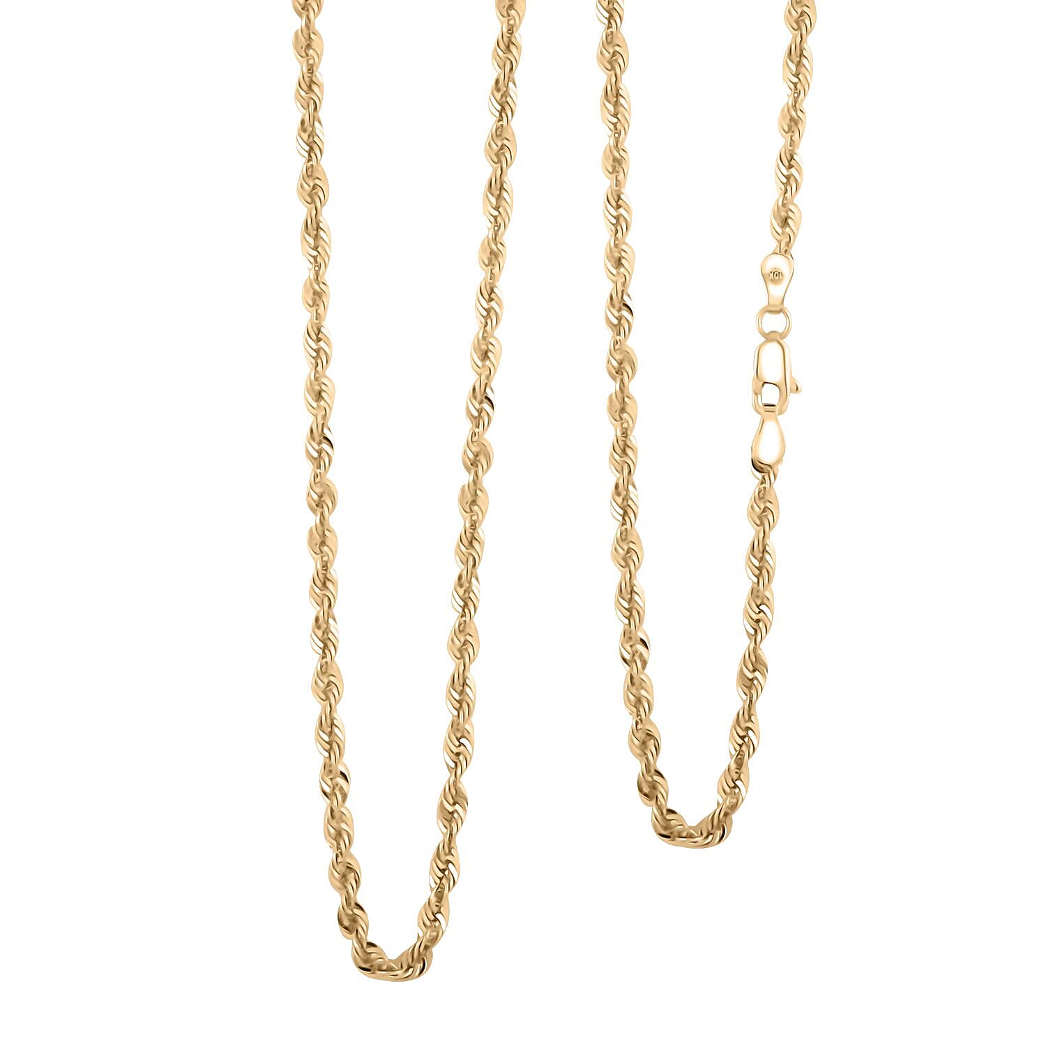 10K Yellow Gold Hollow Rope Chain Necklace (24 Inches)3.80 Grams