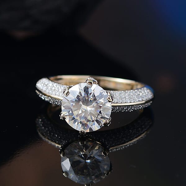 10K Yellow Gold Moissanite (Rnd 10mm) Crown Ring 5.65 Ctw