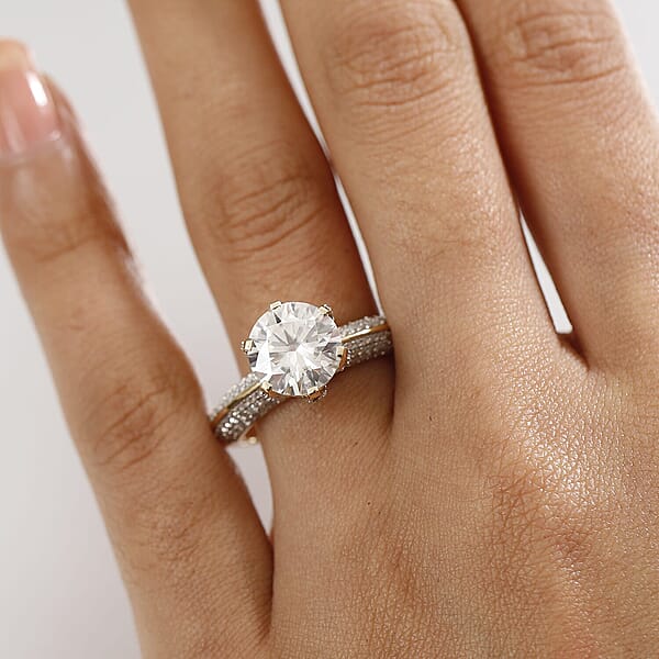 10K Yellow Gold Moissanite (Rnd 10mm) Crown Ring 5.65 Ctw