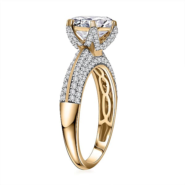 10K Yellow Gold Moissanite (Rnd 10mm) Crown Ring 5.65 Ctw