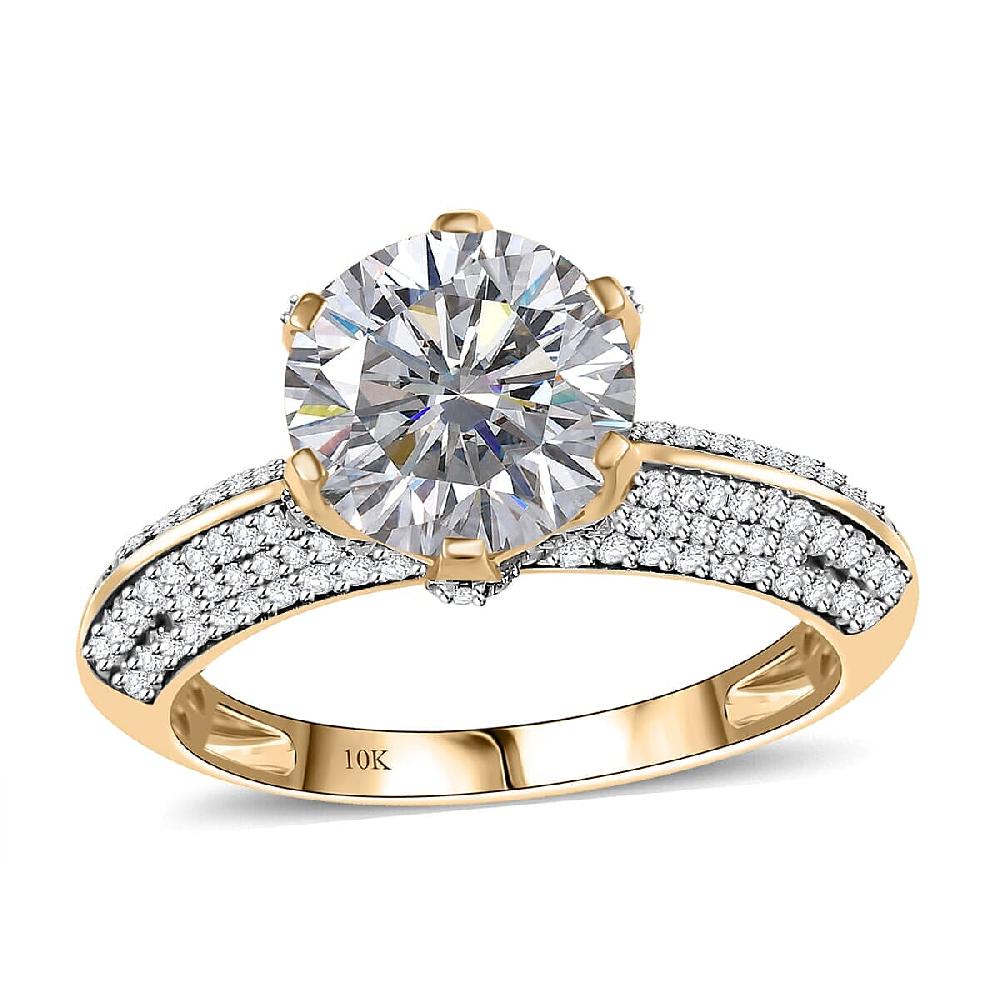 10K Yellow Gold Moissanite (Rnd 10mm) Crown Ring 5.65 ctw