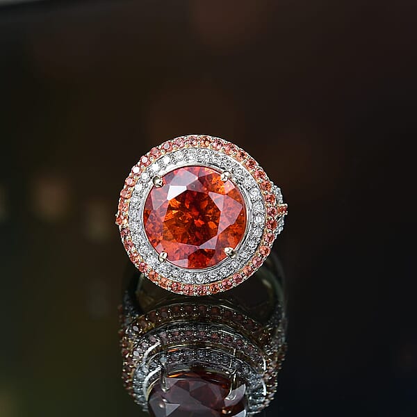 10K Yellow Gold Premium Picos Altos Sphalerite Padparadscha Sapphire And Luxuriant Lab Grown Diamond (G-H SI) (0.63 Cts) Ring 13.10 Ctw