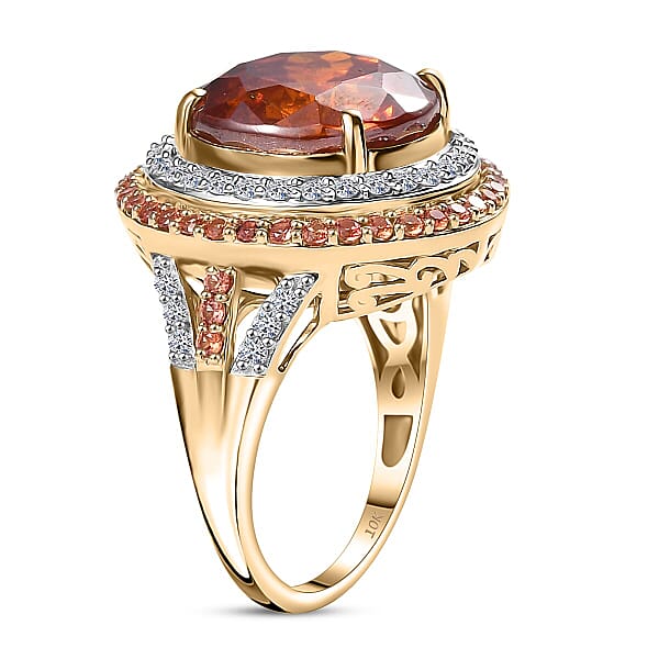 10K Yellow Gold Premium Picos Altos Sphalerite Padparadscha Sapphire And Luxuriant Lab Grown Diamond (G-H SI) (0.63 Cts) Ring 13.10 Ctw