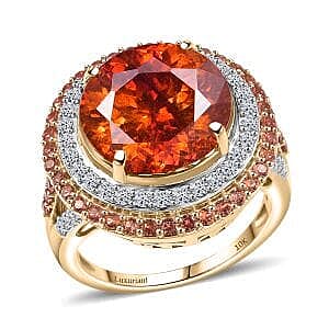10K Yellow Gold Premium Picos Altos Sphalerite Padparadscha Sapphire and Luxuriant Lab Grown Diamond (G-H SI) (0.63 cts) Ring 13.10 ctw