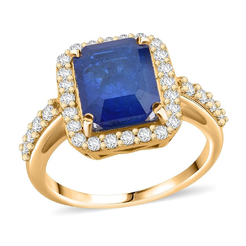 10K Yellow Gold Premium Tanzanian Blue Spinel (DF) Luxuriant Lab Grown Diamond (G-H SI) Majestic Halo Ring 4.40 ctw