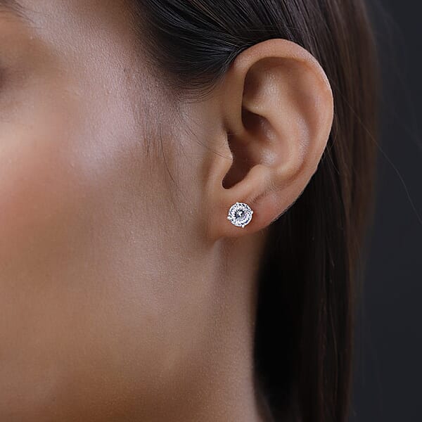 120 Facet Moissanite 1.95 Ctw Earrings In 10K White Gold (Del. In 10-12 Days)
