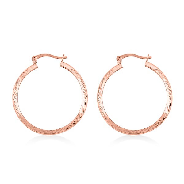 14K Rose Gold Over Sterling Silver Diamond-cut Hoop Earrings 2.50 Grams