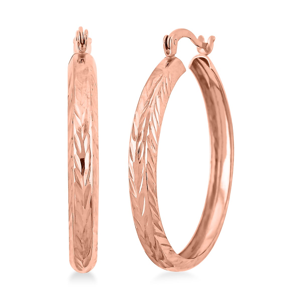 14K Rose Gold Over Sterling Silver Diamond-cut Hoop Earrings 2.50 Grams