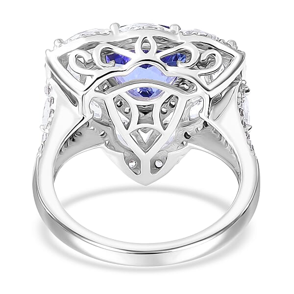 14K White Gold AAA Tanzanite And White Zircon Ring 5.50 Grams 6.75 Ctw