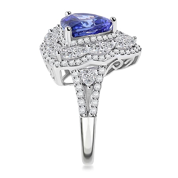 14K White Gold AAA Tanzanite And White Zircon Ring 5.50 Grams 6.75 Ctw
