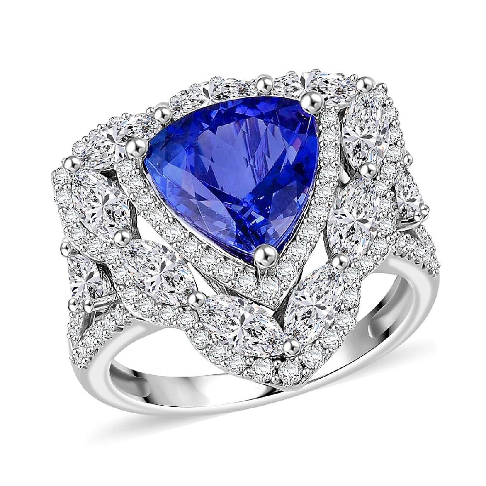 14K White Gold AAA Tanzanite and White Zircon Ring 5.50 Grams 6.75 ctw