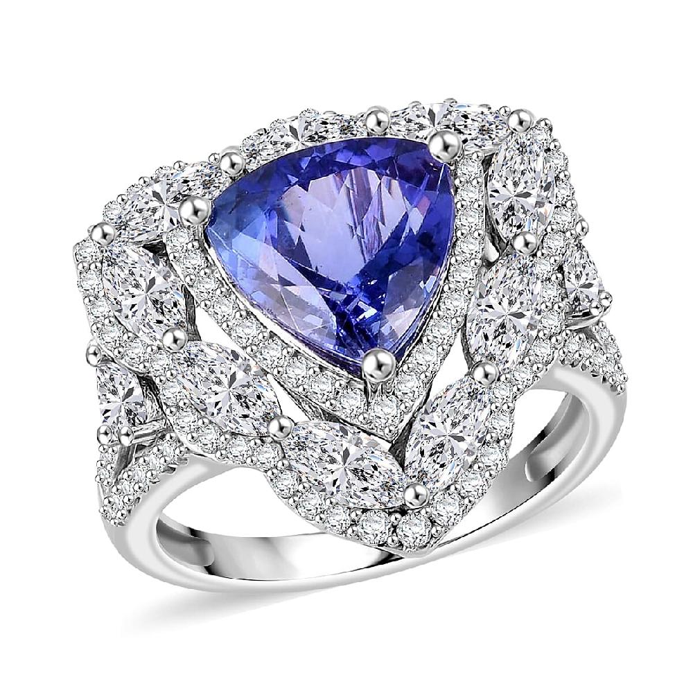 14K White Gold AAA Tanzanite and White Zircon Ring 5.50 Grams 6.75 ctw