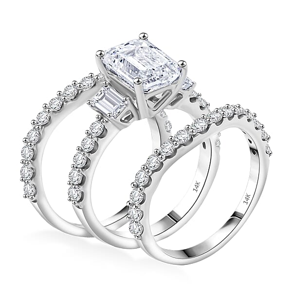 14K White Gold Luxuriant Lab Grown Diamond (VS) Set Of 3 Ring (9.34 G) 4.88 Ctw