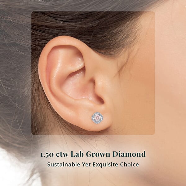 14K White Gold Luxuriant Lab Grown Pink Diamond (IR) And Lab Grown Diamond (VS) Earrings 1.50 Ctw