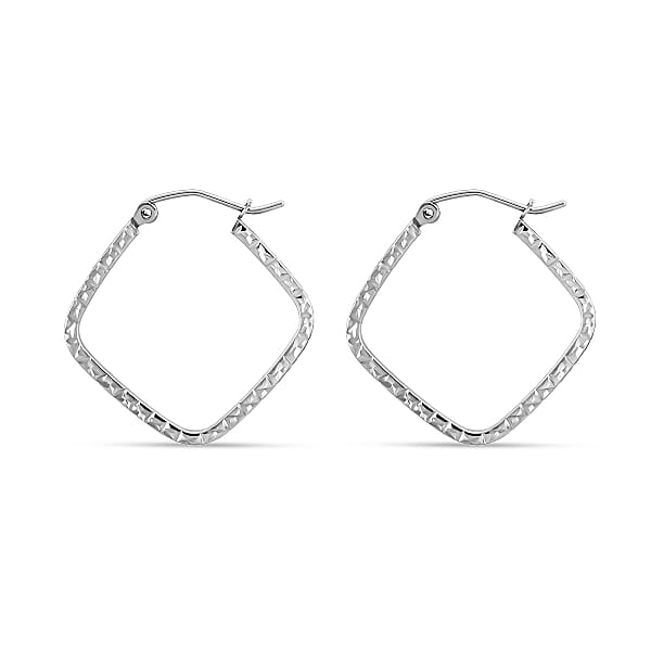 14K White Gold Square Hoop Earrings (1.38 Grams)