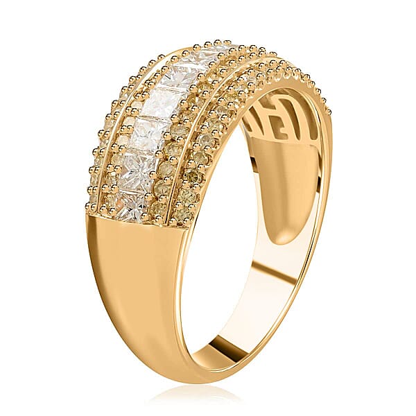 14K Yellow Gold Diamond Ring Natural Yellow And White Diamond Ring SI Diamond Ring Gold Ring Multi Row Diamond Ring Gold Wedding Rings 1.00 Ctw