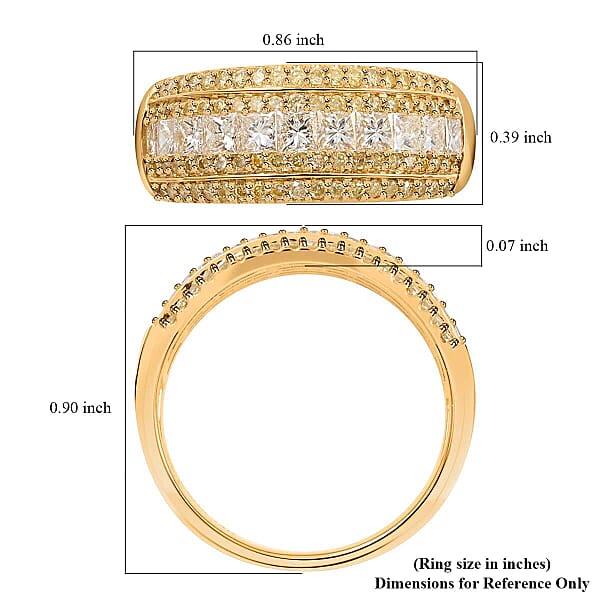 14K Yellow Gold Diamond Ring Natural Yellow And White Diamond Ring SI Diamond Ring Gold Ring Multi Row Diamond Ring Gold Wedding Rings 1.00 Ctw