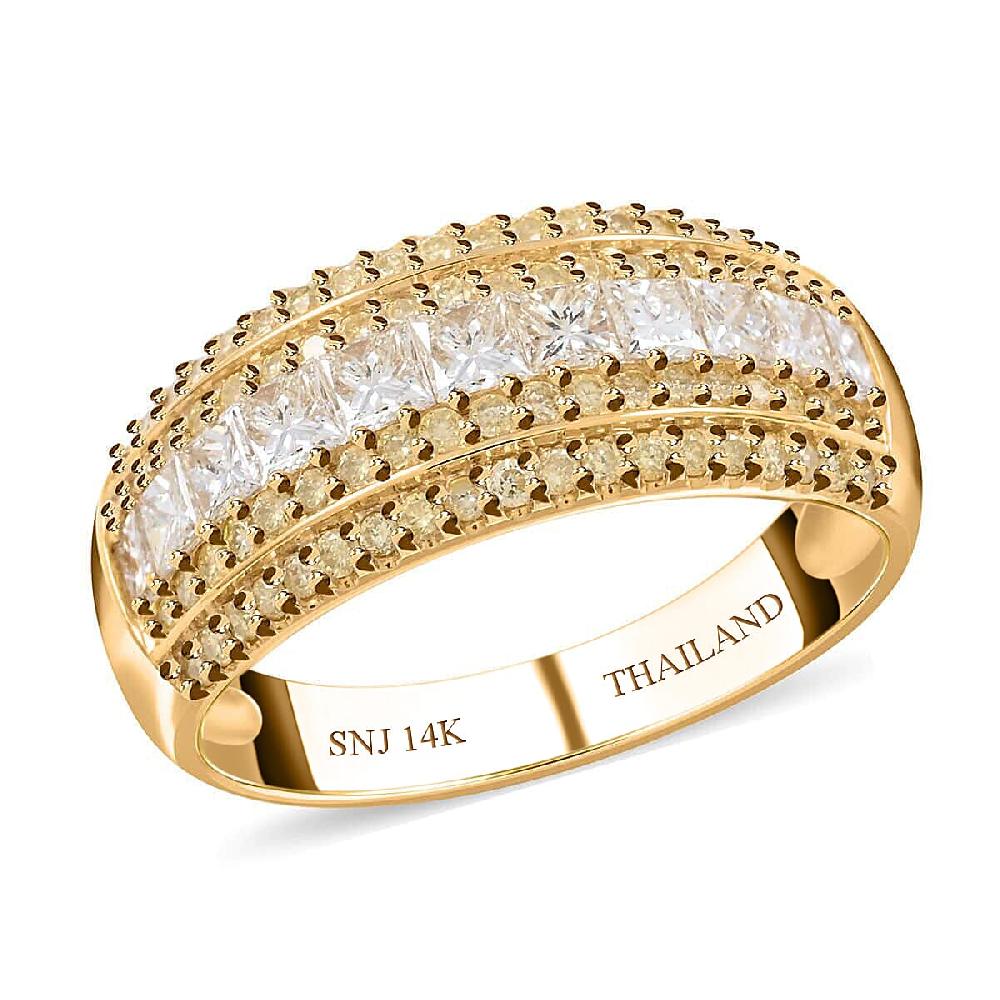 14K Yellow Gold Diamond Ring Natural Yellow and White Diamond Ring SI Diamond Ring Gold Ring Multi Row Diamond Ring Gold Wedding Rings 1.00 ctw