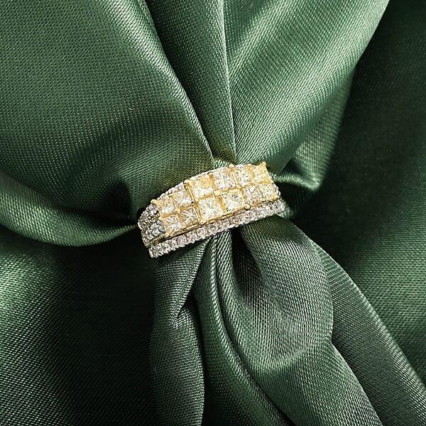 14K Yellow Gold Natural Yellow And White Diamond (I2) Ring 2.03 Ctw