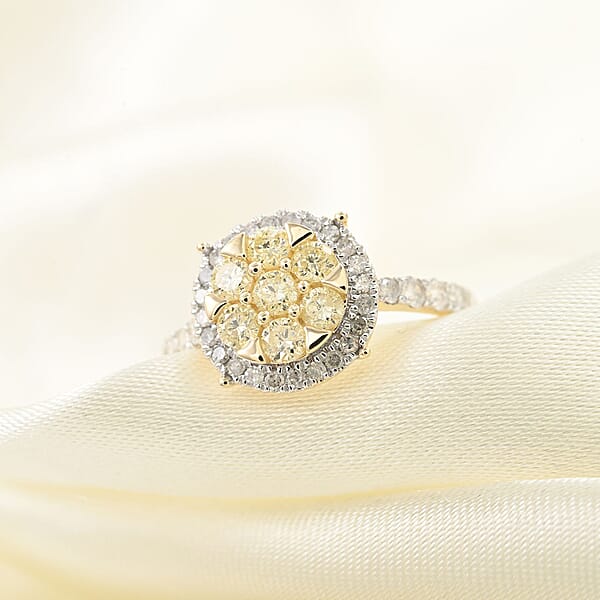 14K Yellow Gold Natural Yellow And White Diamond Ring 1.00 Ctw