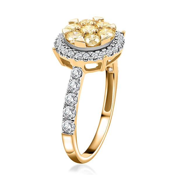 14K Yellow Gold Natural Yellow And White Diamond Ring 1.00 Ctw