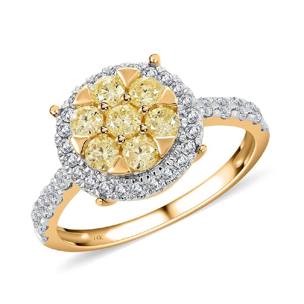 14K Yellow Gold Natural Yellow and White Diamond Ring 1.00 ctw