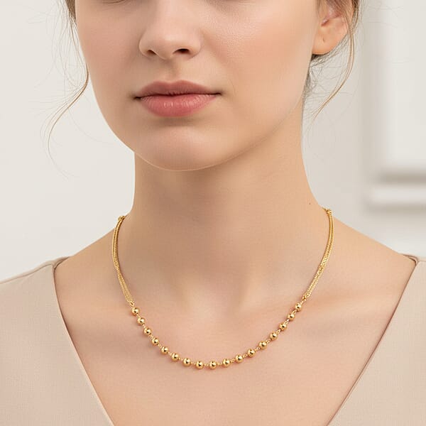 14K Yellow Gold Over Sterling Silver Beaded Link Chain Necklace 24 Inches 4 Grams