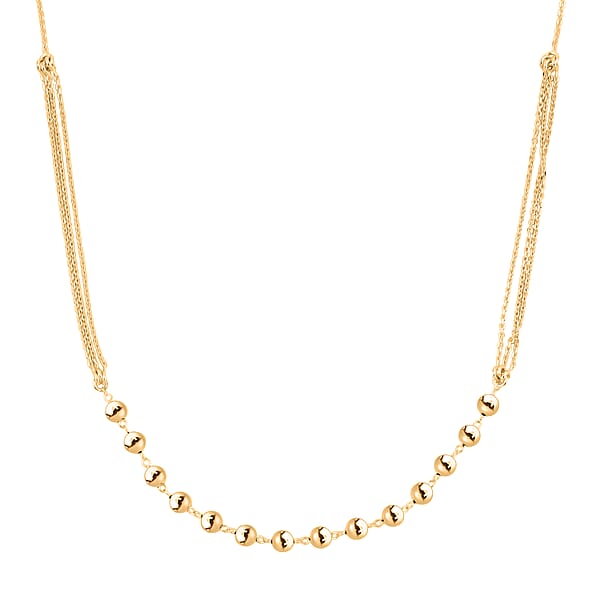 14K Yellow Gold Over Sterling Silver Beaded Link Chain Necklace 24 Inches 4 Grams