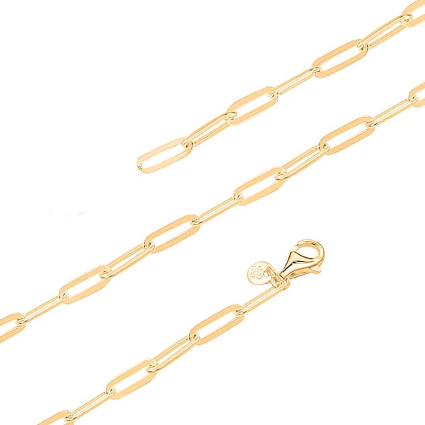 14K Yellow Gold Over Sterling Silver Paperclip Chain Necklace 20 Inches 10.50 Grams