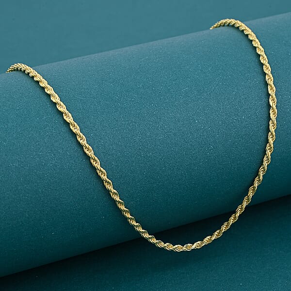 14K Yellow Gold Over Sterling Silver Rope Necklace 22 Inches 5.9 Grams