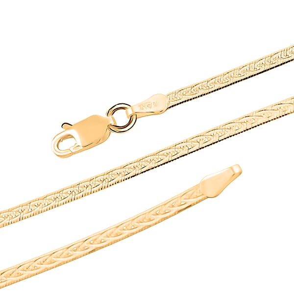 14K YG Over Sterling Silver Criss Cross Herringbone Chain Necklace (18 Inches) (3.40 Grams)