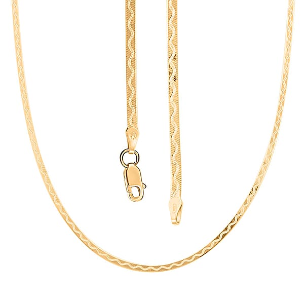 14K YG Over Sterling Silver Zig-Zag Herringbone Chain Necklace (18 Inches) (3.90 Grams)
