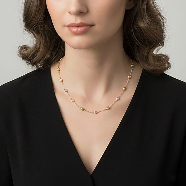 14K YRG Over And Sterling Silver Over The Moon Necklace 18 Inches 4.30 Grams