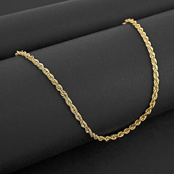 2.5mm Laser Rope Chain Necklace In 10K Yellow Gold 4.1 Grams 24 Inches