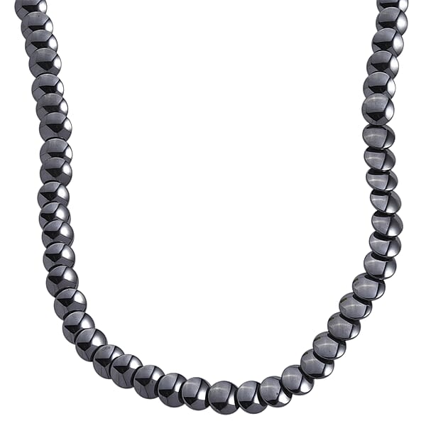 2 Piece Set Gray Hematite 557.00 Ctw Beaded Stretch Bracelet (7-7.5In) And Necklace 21-23 Inches In Silvertone